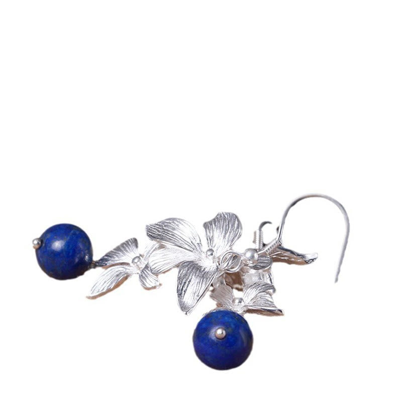 Fortune Jewel 925 Sterling Silver Lazurite Ethnic Style Flower Positive Drop Earrings