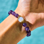 Fortune Jewel Natural Amethyst Strawberry Quartz Peace Lock Charm Positive Bracelet