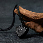 Fortune Jewel Black Obsidian Shield Pattern Yin Yang Symbol Strength Necklace Pendant