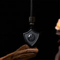 Fortune Jewel Black Obsidian Shield Pattern Yin Yang Symbol Strength Necklace Pendant