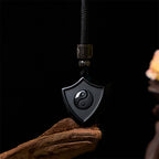 Fortune Jewel Black Obsidian Shield Pattern Yin Yang Symbol Strength Necklace Pendant