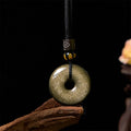 Fortune Jewel Natural Gold Sheen Obsidian Peace Buckle Strengthen Necklace Pendant