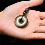 Fortune Jewel Natural Gold Sheen Obsidian Peace Buckle Strengthen Necklace Pendant