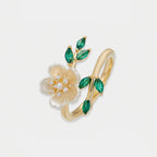 Fortune Jewel Pearl Flower Zircon Leaves Happiness Wealth Adjustable Ring