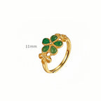 Fortune Jewel Natural Hetian Jade 925 Sterling Silver Plated Gold Flower Adjustable Prosperity Ring