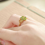 Fortune Jewel Natural Hetian Jade 925 Sterling Silver Plated Gold Flower Adjustable Prosperity Ring