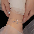 Fortune Jewel 925 Sterling Silver Ginkgo Leaf Double Layer Protection Anklet