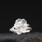 Fortune Jewel 925 Sterling Silver White Crystal Skeleton Flower Adjustable Healing Ring