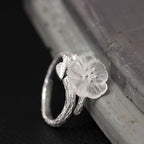Fortune Jewel 925 Sterling Silver White Crystal Skeleton Flower Adjustable Healing Ring