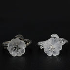 Fortune Jewel 925 Sterling Silver White Crystal Skeleton Flower Adjustable Healing Ring