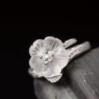 Fortune Jewel 925 Sterling Silver White Crystal Skeleton Flower Adjustable Healing Ring