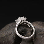Fortune Jewel 925 Sterling Silver White Crystal Skeleton Flower Adjustable Healing Ring