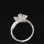 Fortune Jewel 925 Sterling Silver White Crystal Skeleton Flower Adjustable Healing Ring