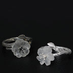 Fortune Jewel 925 Sterling Silver White Crystal Skeleton Flower Adjustable Healing Ring