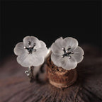 Fortune Jewel 925 Sterling Silver White Crystal Double Plum Blossom Flower Adjustable Protection Ring