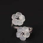 Fortune Jewel 925 Sterling Silver White Crystal Double Plum Blossom Flower Adjustable Protection Ring