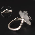 Fortune Jewel 925 Sterling Silver White Crystal Double Plum Blossom Flower Adjustable Protection Ring