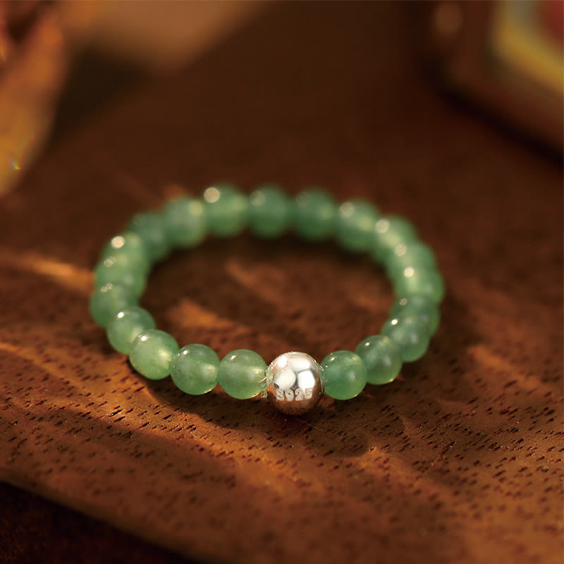 Fortune Jewel 925 Sterling Silver Crystal Beads White Jade Black Onyx Blessing Elastic Ring