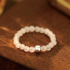 Fortune Jewel 925 Sterling Silver Crystal Beads White Jade Black Onyx Blessing Elastic Ring