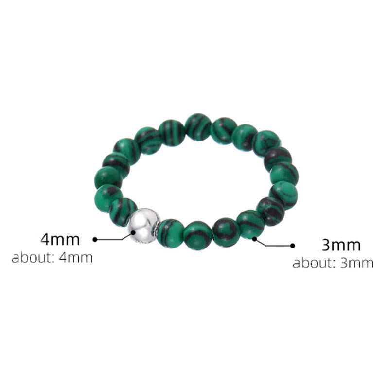 Fortune Jewel 925 Sterling Silver Crystal Beads White Jade Black Onyx Blessing Elastic Ring
