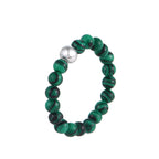 Fortune Jewel 925 Sterling Silver Crystal Beads White Jade Black Onyx Blessing Elastic Ring