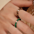 Fortune Jewel 925 Sterling Silver Crystal Beads White Jade Black Onyx Blessing Elastic Ring