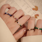 Fortune Jewel 925 Sterling Silver Crystal Beads White Jade Black Onyx Blessing Elastic Ring