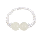 Fortune Jewel 925 Sterling Silver Natural Small Hetian Jade Bead Luck Elastic Ring