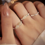 Fortune Jewel 925 Sterling Silver Natural Small Hetian Jade Bead Luck Elastic Ring