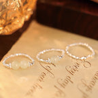 Fortune Jewel 925 Sterling Silver Natural Small Hetian Jade Bead Luck Elastic Ring