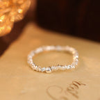 Fortune Jewel 925 Sterling Silver Natural Small Hetian Jade Bead Luck Elastic Ring