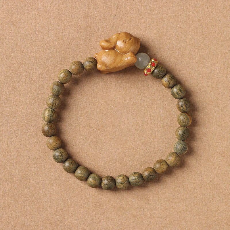 Fortune Jewel Green Sandalwood Gold Sandalwood Cute Rabbit Positive Bracelet