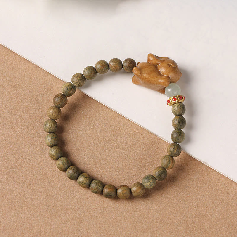 Fortune Jewel Green Sandalwood Gold Sandalwood Cute Rabbit Positive Bracelet