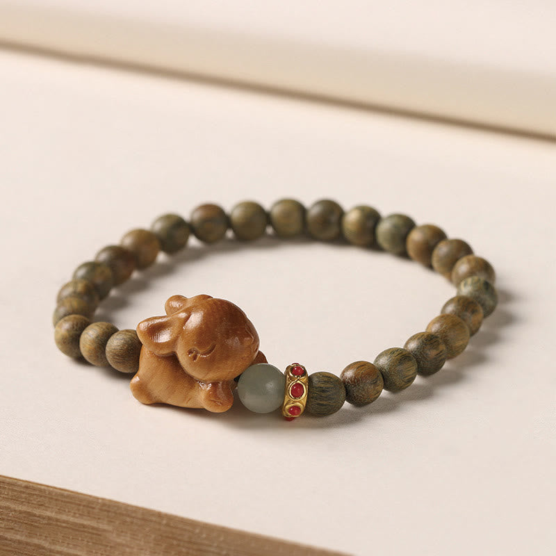 Fortune Jewel Green Sandalwood Gold Sandalwood Cute Rabbit Positive Bracelet