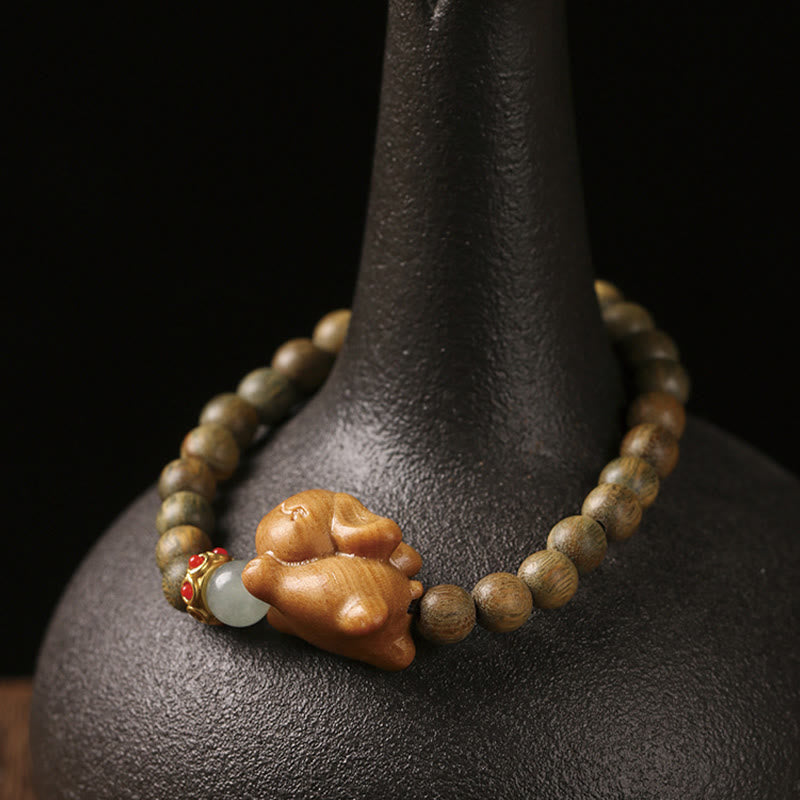 Fortune Jewel Green Sandalwood Gold Sandalwood Cute Rabbit Positive Bracelet