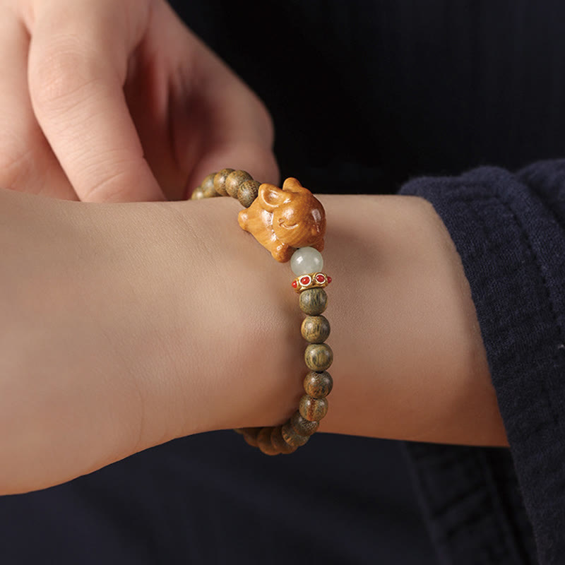 Fortune Jewel Green Sandalwood Gold Sandalwood Cute Rabbit Positive Bracelet
