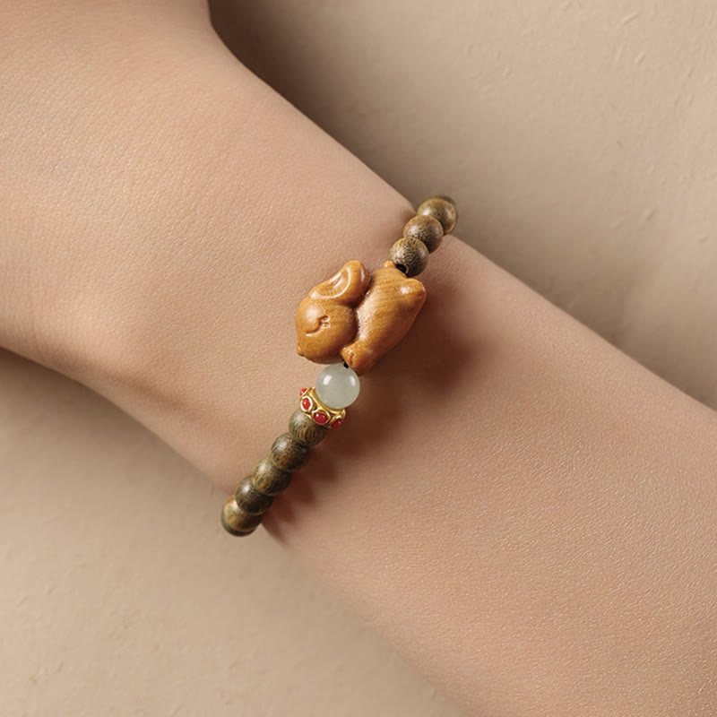 Fortune Jewel Green Sandalwood Gold Sandalwood Cute Rabbit Positive Bracelet