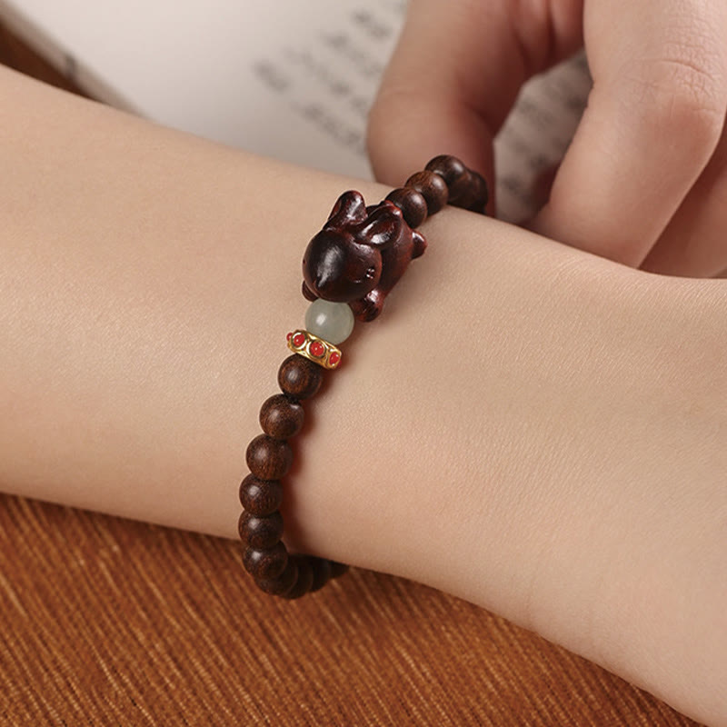 Fortune Jewel Green Sandalwood Gold Sandalwood Cute Rabbit Positive Bracelet