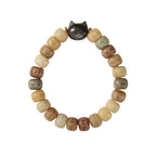 Fortune Jewel Bodhi Seed Om Mani Padme Hum Carved Silver Sheen Obsidian Cat Head Wisdom Bracelet
