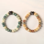 Fortune Jewel Bodhi Seed Om Mani Padme Hum Carved Silver Sheen Obsidian Cat Head Wisdom Bracelet