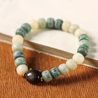 Fortune Jewel Bodhi Seed Om Mani Padme Hum Carved Silver Sheen Obsidian Cat Head Wisdom Bracelet