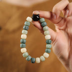 Fortune Jewel Bodhi Seed Om Mani Padme Hum Carved Silver Sheen Obsidian Cat Head Wisdom Bracelet