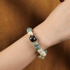 Fortune Jewel Bodhi Seed Om Mani Padme Hum Carved Silver Sheen Obsidian Cat Head Wisdom Bracelet
