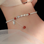 Fortune Jewel 925 Sterling Silver Small Beads Red Agate Peace And Joy Blessing Anklet