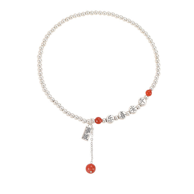 Fortune Jewel 925 Sterling Silver Small Beads Red Agate Peace And Joy Blessing Anklet