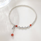 Fortune Jewel 925 Sterling Silver Small Beads Red Agate Peace And Joy Blessing Anklet