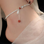Fortune Jewel 925 Sterling Silver Small Beads Red Agate Peace And Joy Blessing Anklet