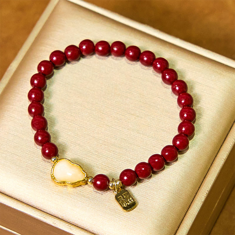 Fortune Jewel Cinnabar Gourd Fu Character Charm Blessing Bracelet