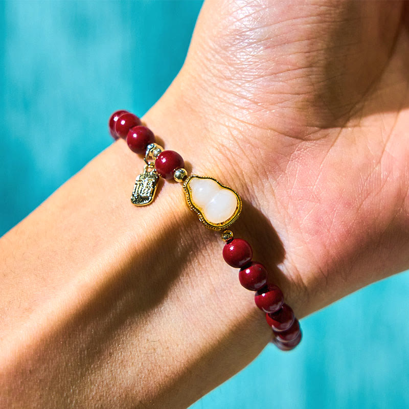 Fortune Jewel Cinnabar Gourd Fu Character Charm Blessing Bracelet