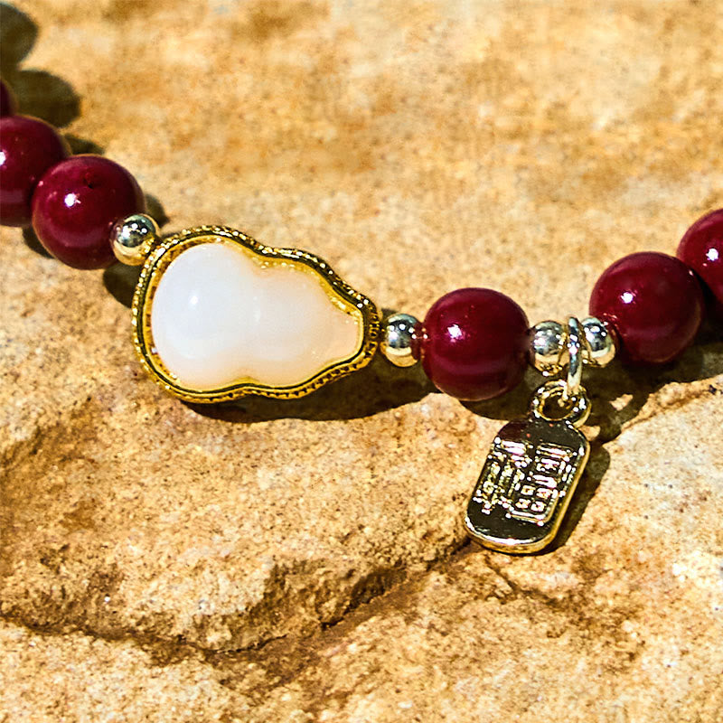 Fortune Jewel Cinnabar Gourd Fu Character Charm Blessing Bracelet